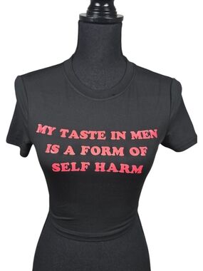 SHEIN Black Crop Tee with Pink Slogan
